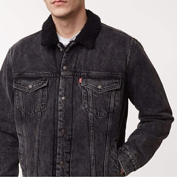 Levi's Sherpa Trucker Jacket Roadster Black, Sz Medium - Picture 4 of 16